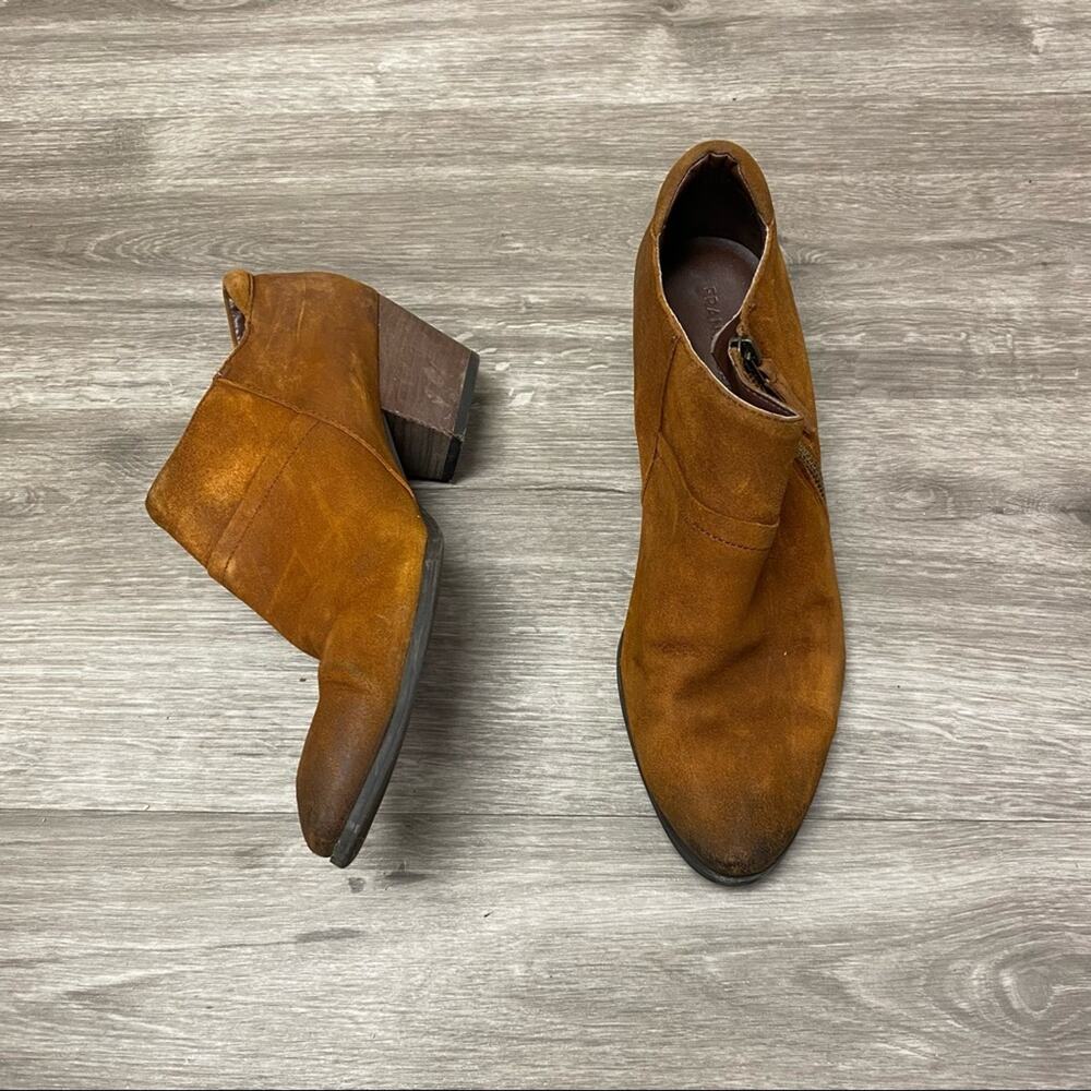 Franco Sarto Greco Cognac Suede Ankle Booties Block Heel Size 9